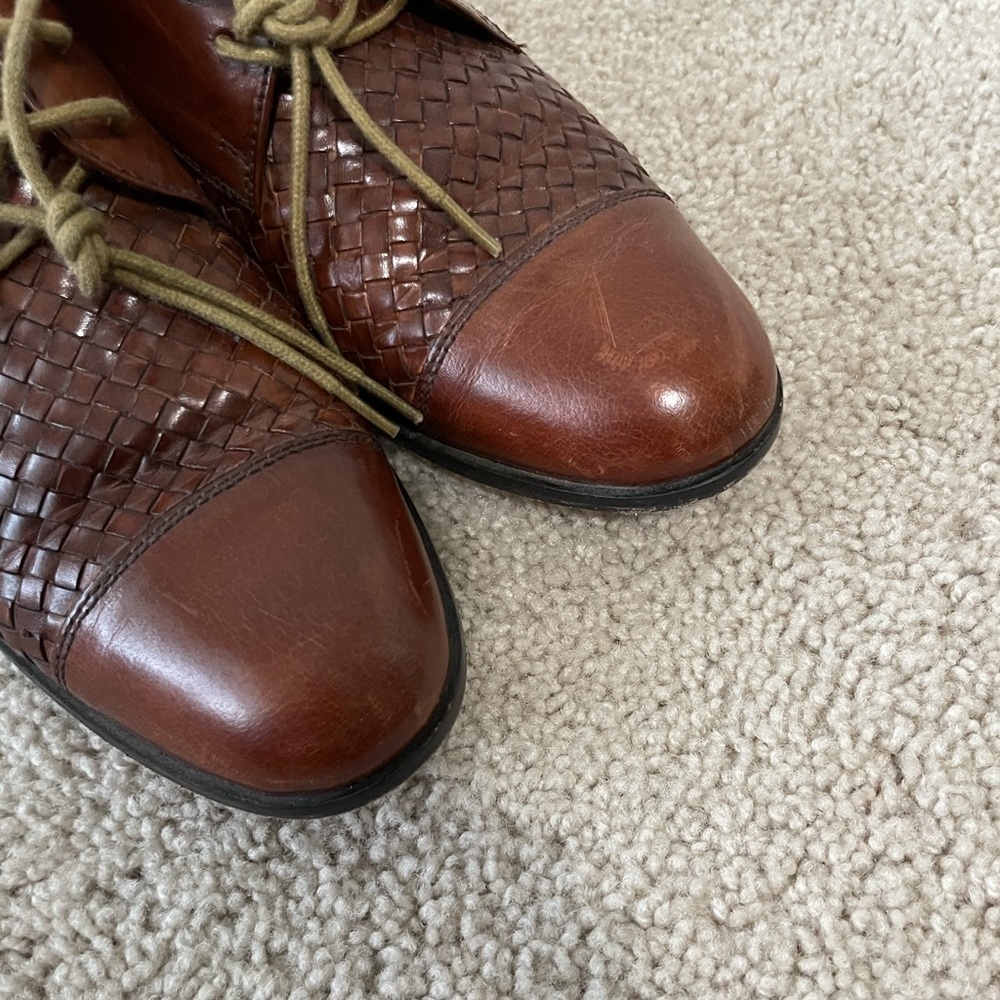 Cole Haan Brown Woven Leather Lace-Up Flats - Picture 3 of 5